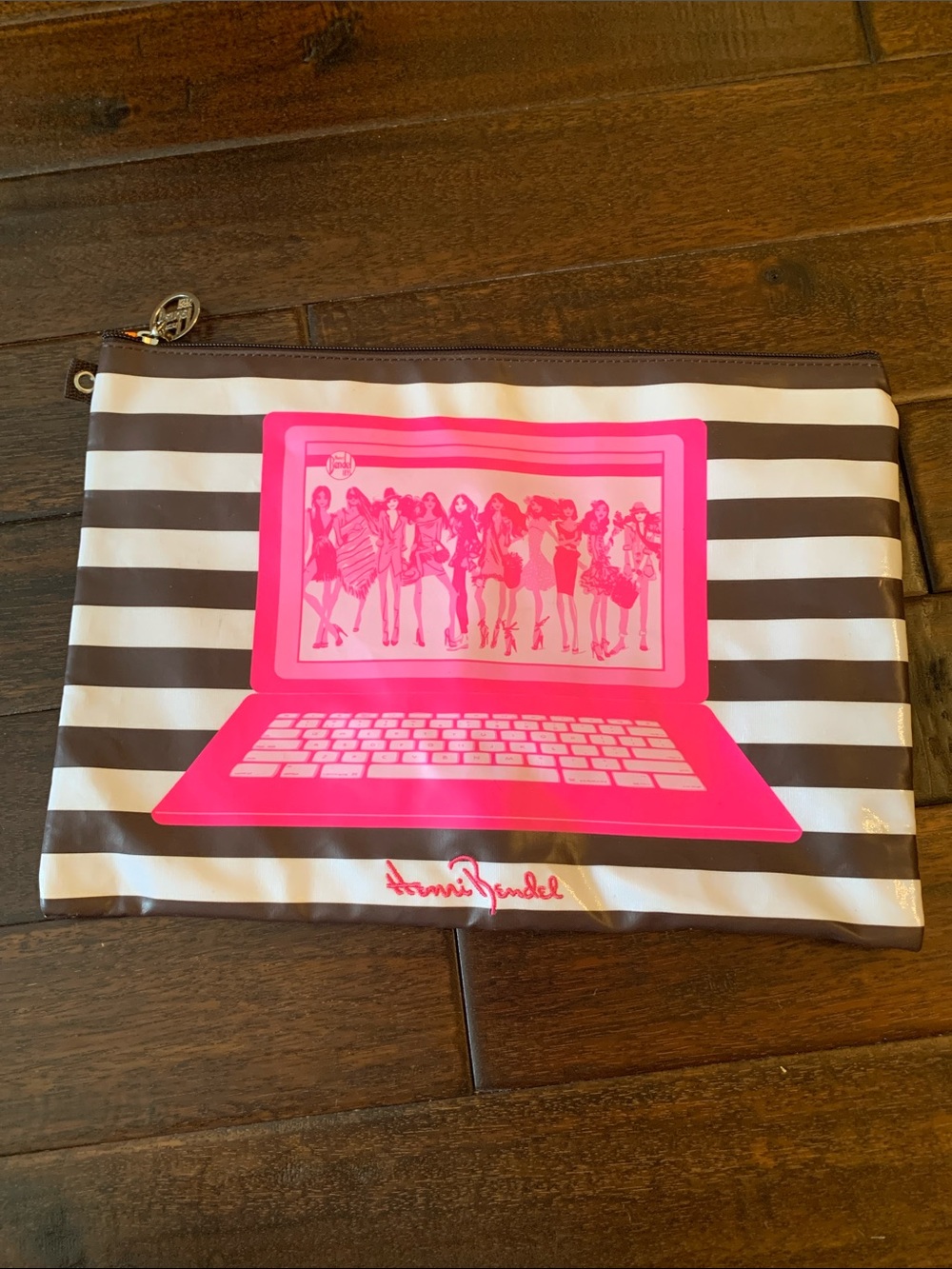 henri bendel Black & White Striped Tablet Sleeve with Hot Pink Laptop Graphic